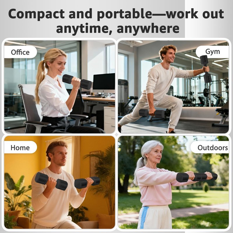 besuhot Adjustable Dumbbell Set of 2, Adjustable Weight set, Anti-slip Handle, 4 in 1 Free Weights Dumbbells Set for women at home, 2.2lb, 3.3lb, 4.4lb, 5.5lb, for Home, Office, Gym Exercise Training (Black)