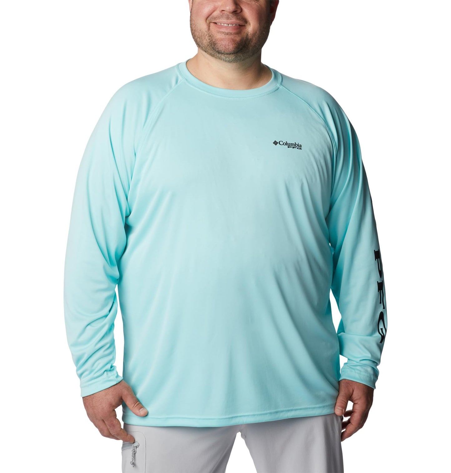 Columbia Men's PFG Terminal Tackle Long Sleeve Fishing Shirt, Gulf Stream/Black Logo, 5X Tall