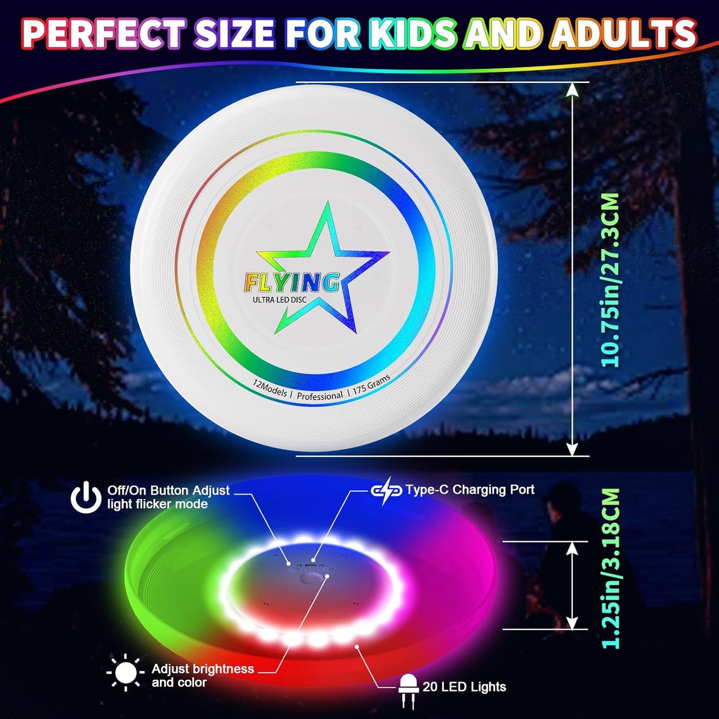 Skiennix LED Light Up Flying Disc | 7 Color Modes | Rechargeable & Lightweight | Perfect for Outdoor Fun