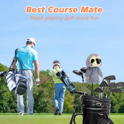 Cozion Golf Club Covers, Funny Golf Headcover - Sloth Golf Club Head Covers for Woods and Driver, Plush Animal Driver Headcover for Men, Women & Kids