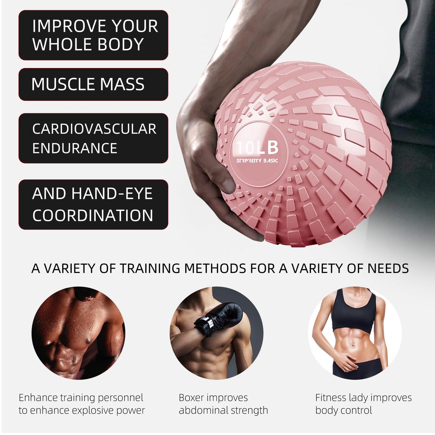 STRPRETTY BASIC Medicine Ball 10 lbs Slam Ball Weighted Balls for Exercise Strength and Crossfit Workout (Dynamic Pink)
