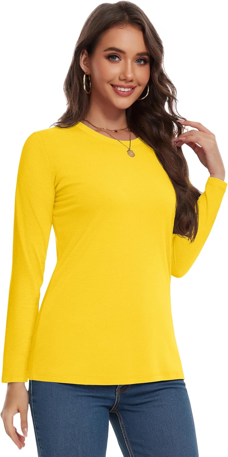 YUCOLEN Long Sleeve Shirts for Women - Soft Cotton Crewneck Casual Tee | Versatile Basic Tops