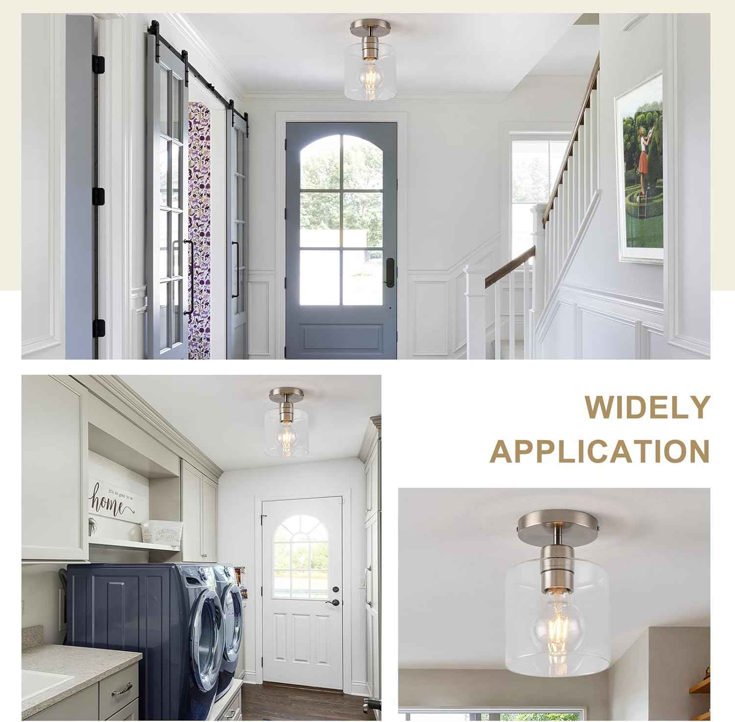 Brushed Nickel Semi Flush Mount Ceiling Light Fixture - Modern 2-Pack for Hallway & Entryway