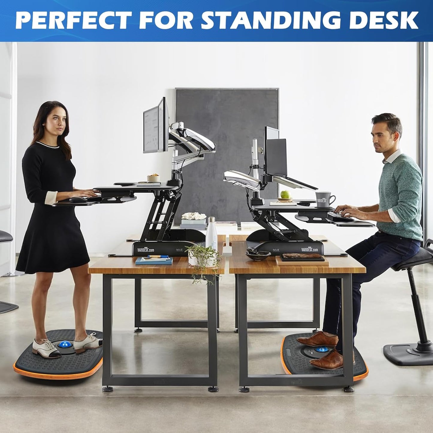 Skiennix Standing Desk Anti-Fatigue Mat - 360° Rotating Wooden Balance Board | Marble Finish for Home & Office