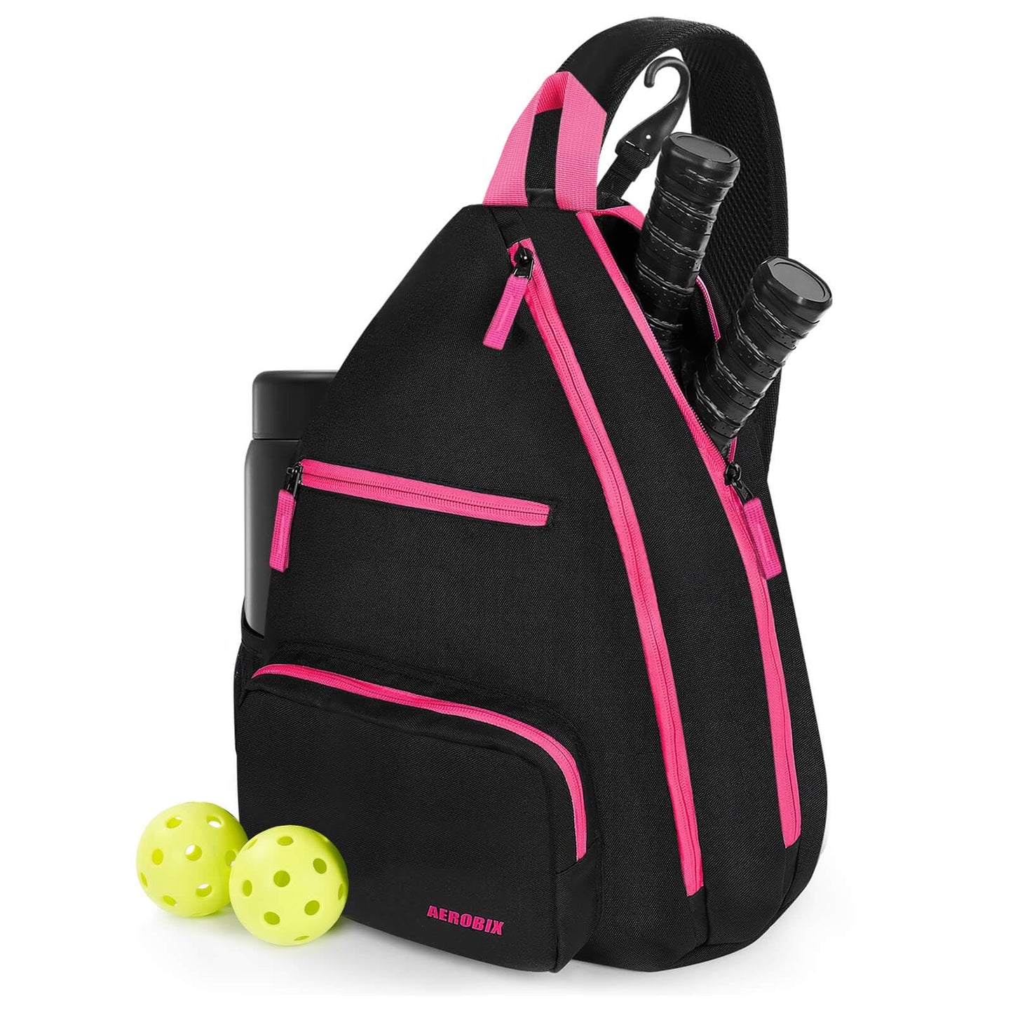AEROBIX Pink Pickleball Bag for Women & Men, Pickle Ball Backpack - Upgraded Zippers, Large Capacity, Padded Paddle Pocket, Adjustable Sling Bag (No Accessories)