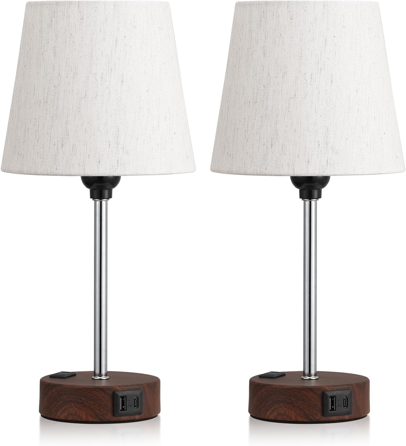 Set of 2 Mini Bedside Lamps with USB-C & AC Outlet - Dimmable Touch Nightstand Lights for Bedrooms