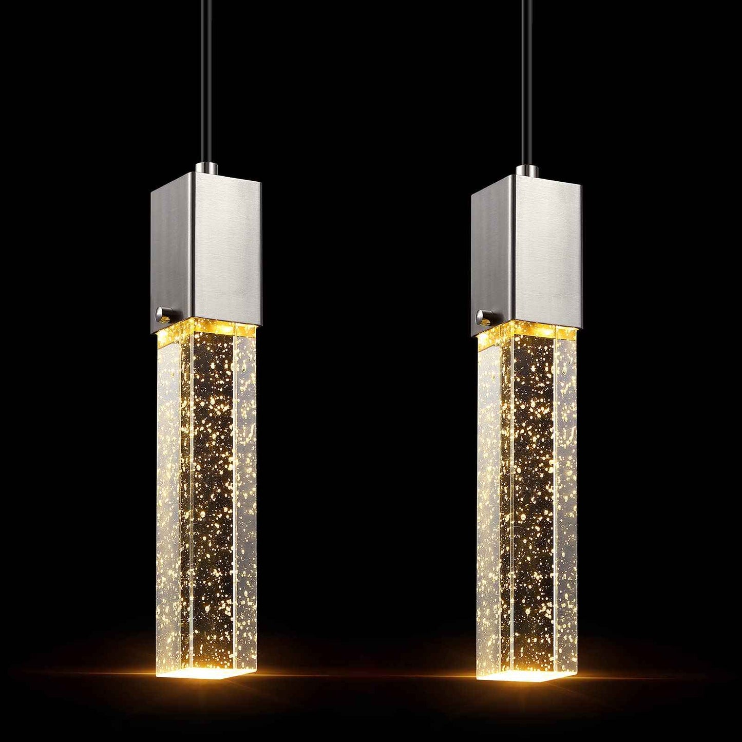 SEENMING HOUSE Mini Integrated Hanging Crystal Kitchen Island Modern Concise Pendant Ceiling Light Fixture,for Kitchen Island Dining Room Bedroom Hallway,UL Listed (Brushed Nickel, 2 Pack)