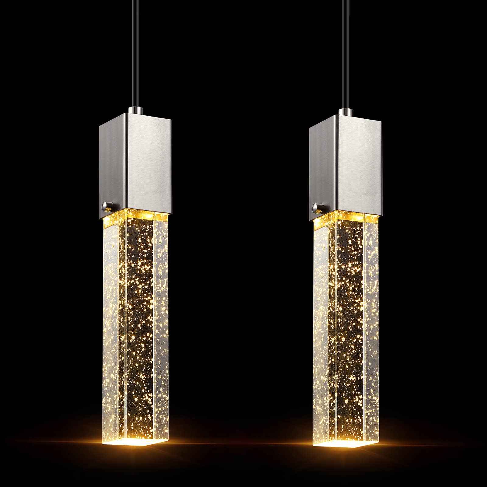 SEENMING HOUSE Mini Integrated Hanging Crystal Kitchen Island Modern Concise Pendant Ceiling Light Fixture,for Kitchen Island Dining Room Bedroom Hallway,UL Listed (Brushed Nickel, 2 Pack)