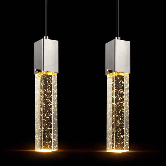SEENMING HOUSE Mini Integrated Hanging Crystal Kitchen Island Modern Concise Pendant Ceiling Light Fixture,for Kitchen Island Dining Room Bedroom Hallway,UL Listed (Brushed Nickel, 2 Pack)