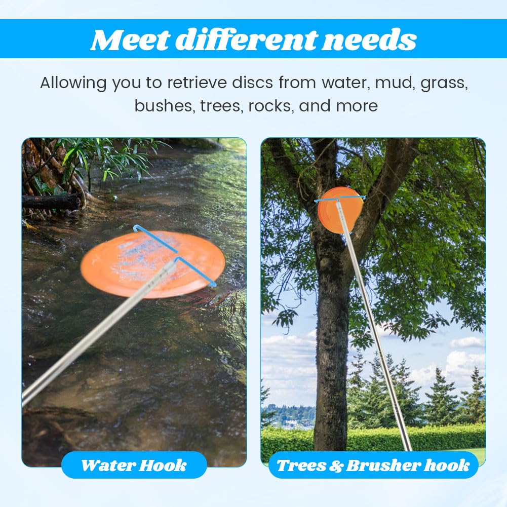Kazheon Disc Golf Retriever Pole 16ft with Durable Stainless Steel Frame Hooks & Carry Bag, Extendable Golf Accessories Grabber to Retrieve Discs in Water, Trees, Bushes(Color:As Shown)