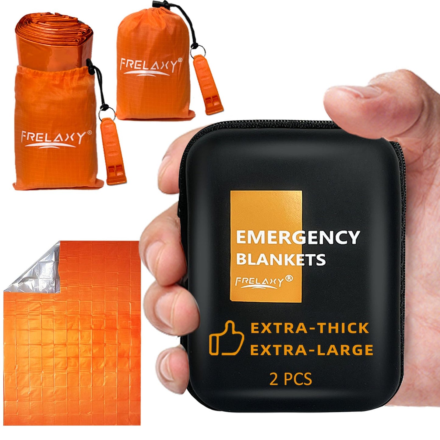 Frelaxy Emergency Blanket 2 Pack, Extra Thick Large Space Blankets