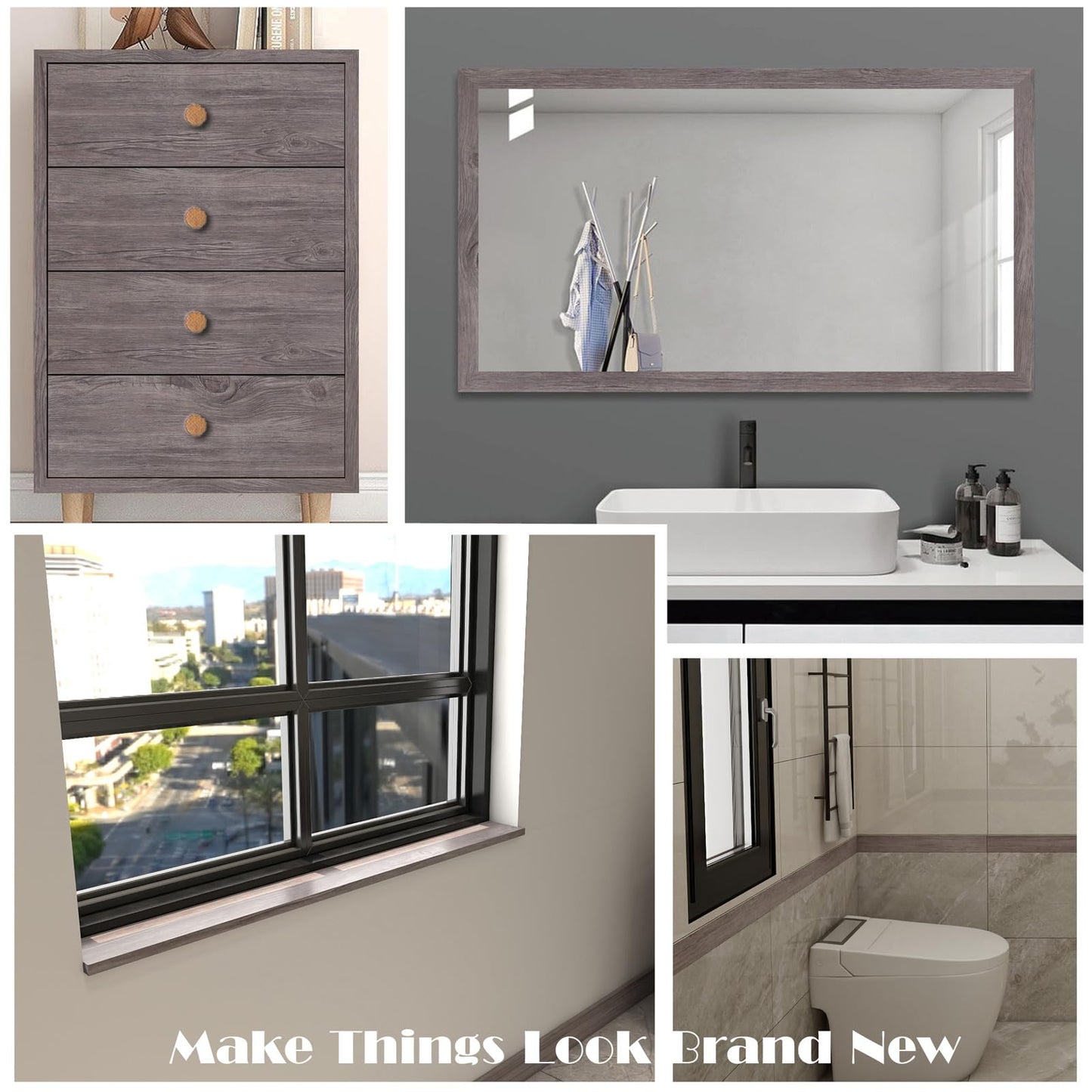 FEILAYS Wood Grain Wallpaper Border Removable PVC Waterproof Peel and Stick Wallpaper, Bathroom Mirror Frame Border Sticker Wall Decor Window sill Door Frame Black Locust Wood 3.93inch x 393inch