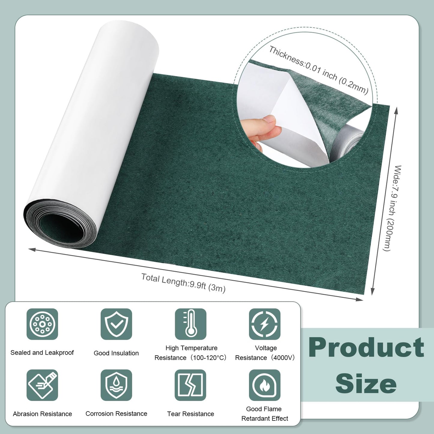 Pangda Electrical Insulating Adhesive Paper 0.2mm Thickness 200mm 7.9 Inches Width 9.9 ft Length Battery Pack Insulator Gasket Insulation Film Insulation Sheet for Battery Pack, Green