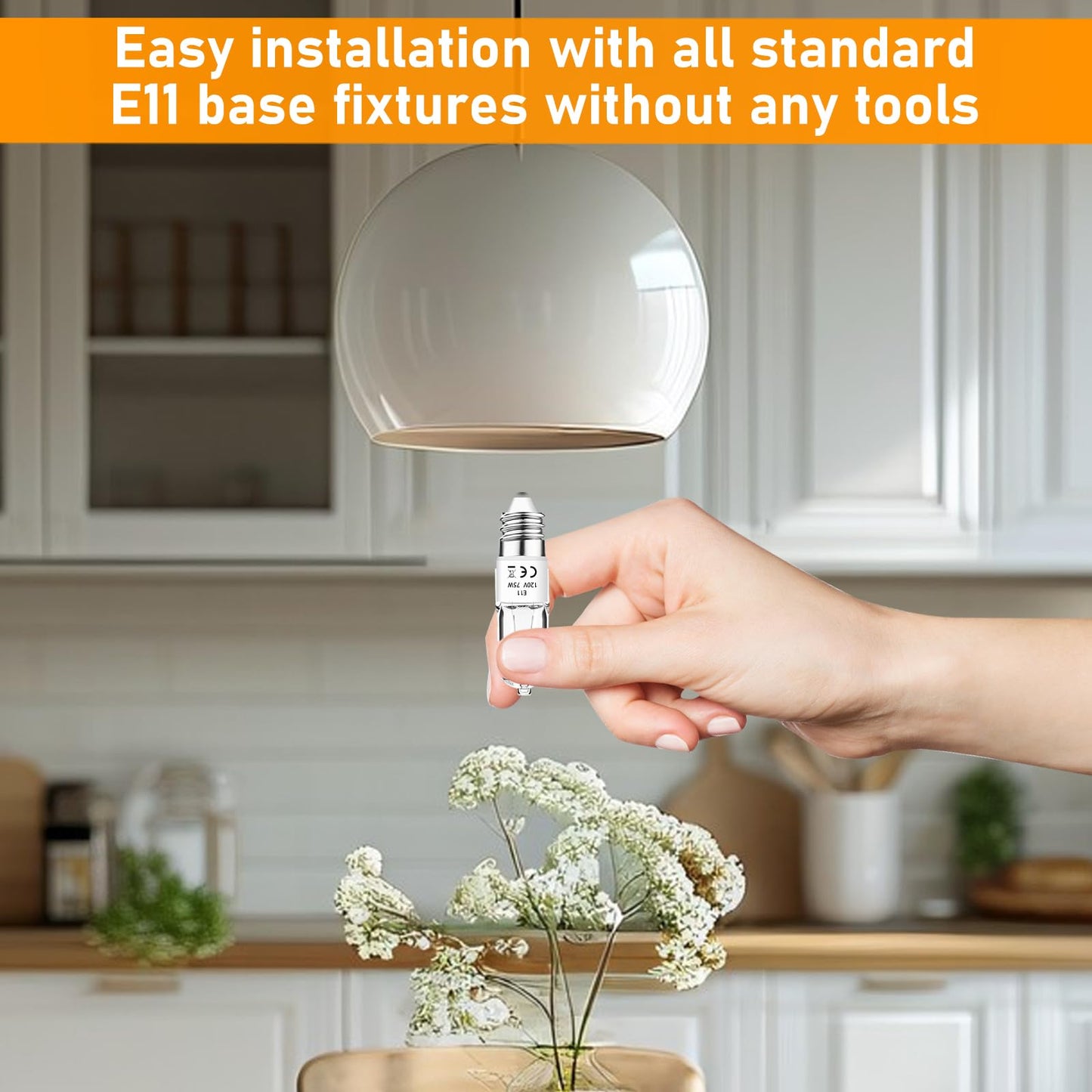 Jaenmsa JDE11 120V 75W Halogen Bulbs,T4 JD E11 Mini Can 75W Tungsten Halogen Candelabra Bulb Dimmable,Warm White 2800K Replacement E11 LED Light Bulb for Chandeliers/Ceiling Fan/Cabinet Light,4 Pack