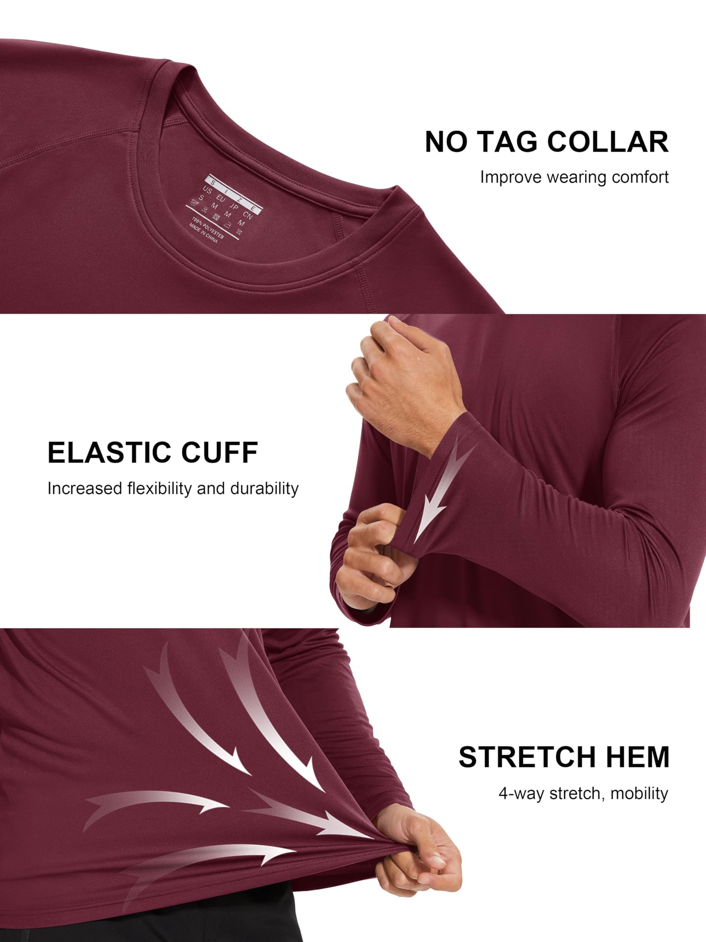 Fishing Shirts for Men Long Sleeve Men Hiking Shirt Quick Dry Rash Guard Thermal Shirts UV Protection Clothing Sun Protection Summer Shirts for Men Wine