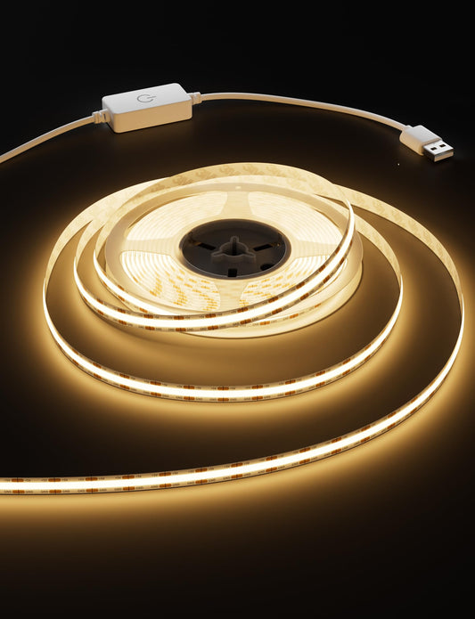 MIWISE LED Strip Lights USB 5V,Super Bright COB LED Strip Light 2700K Warm White with Touch Dimmer Switch,CRI90+ Flexible Dimmable Tape Lights,for Makeup Mirror,Under Cabinet,3D Printer,Sewing Machine