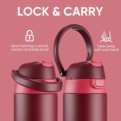 Fijinhom Insulated Water Bottle - 18 oz Stainless Steel with 2-in-1 Straw & Push-Button Lid | Red, BPA-Free