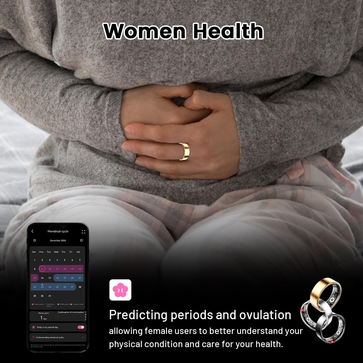 Mirlray Smart Ring for Women & Men, Smart Ring Health Tracker, Blood Oxygen & Heart Rate Monitor, Long Lasting Battery Sleep Ring, Waterproof Fitness Ring (Gold, 7)