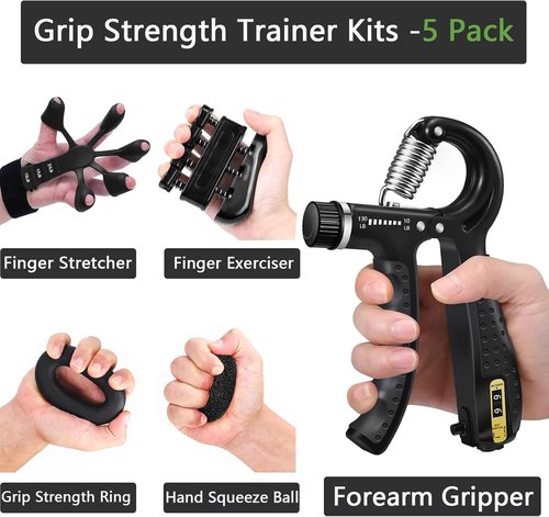 Grip Strength Trainer Kit by [Brand Name] - 5 Pack Adjustable Resistance Hand Grippers & Stress Relief Balls for Muscle Building & Injury Recovery