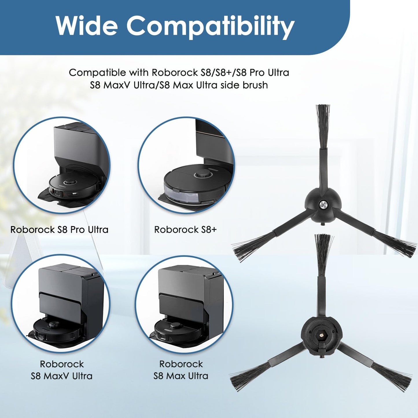 (4 Pack) Side Brushes for Roborock Q5 Max+, S8 MaxV Ultra, Q5 Pro, Q8 Max+, Q Revo, Qrevo Pro, Qrevo S, Qrevo Slim, Qrevo Master, S8 Pro Ultra, S7 MaxV Ultra, Q7 Max, Q7 Max+, Q5 Pro+, S7 & E Series