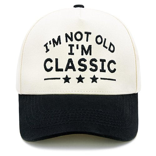 HAFOUXIGM Funny Retirement Trucker Hat for Men Women, Embroidered I'm Not Old I'm Classic Adjustable Baseball Cap for Dad Grandpa Old Man Beige/Black