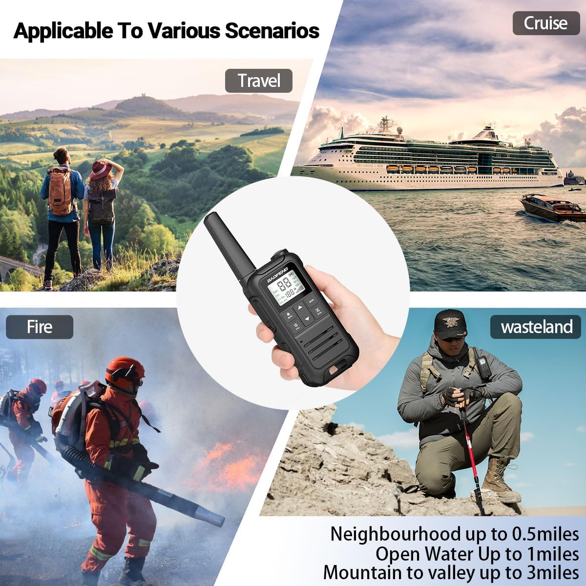 Walkie Talkies Long Range for Adult, 4Pack Rechargeable Baofeng Walkie Talkie F22 FRS Two Way Radio 1400mAh Li-ion Battery,USB-C Cable, NOAA with Flashlight for Camping Family