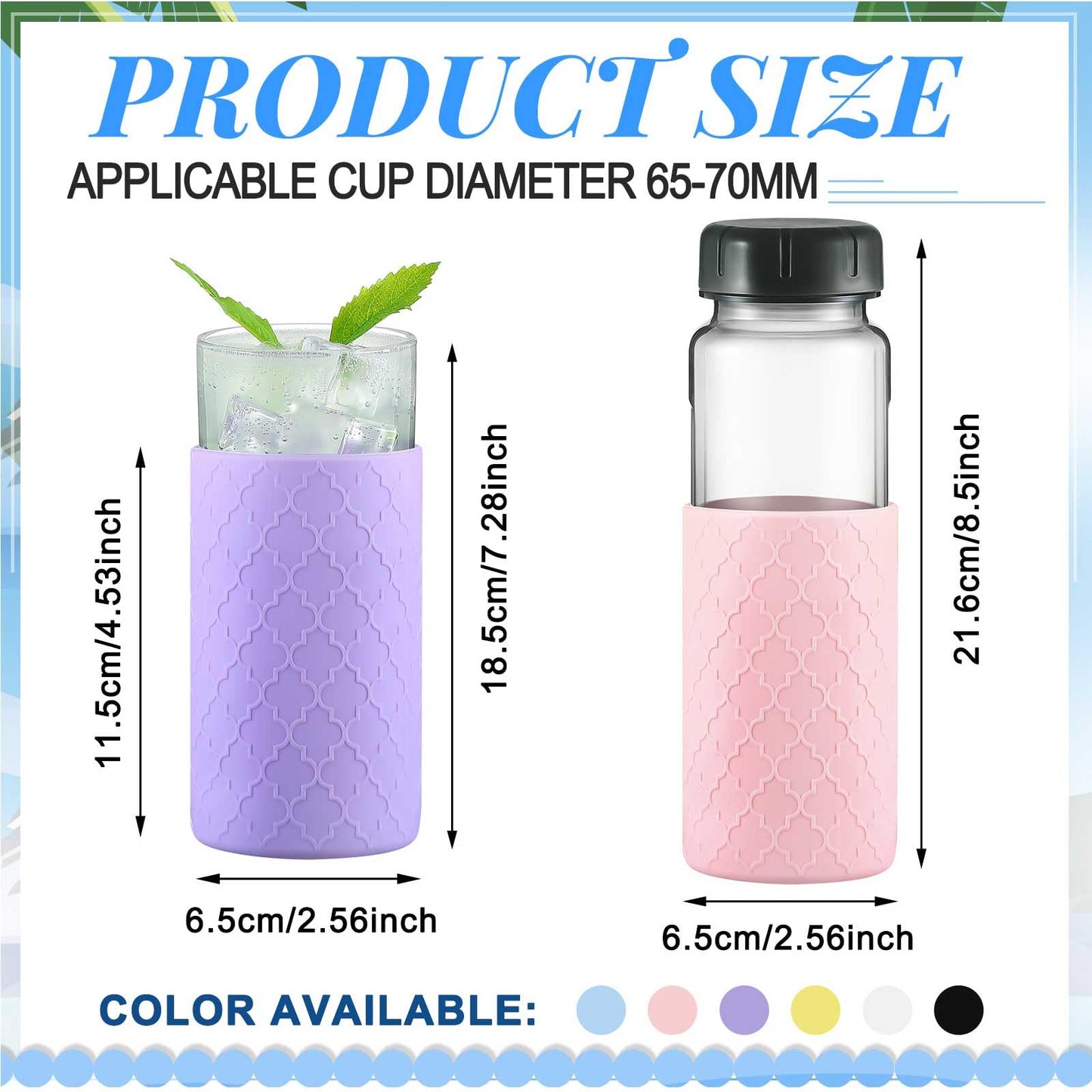 Qeeenar Water Bottle Silicone Sleeves for 16-20 oz Glass Bottle Protector, Reusable Silicone Sleeve Anti Slip Protective Holders for Drink Smoothies
