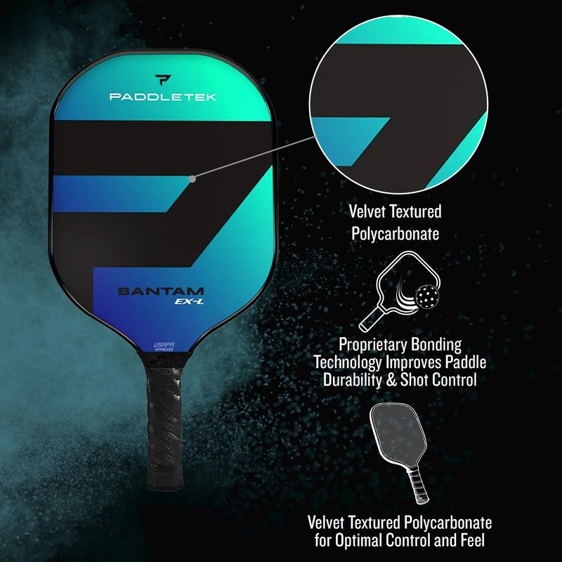 Paddletek Bantam EX-L Pickleball Paddle | Professional Pickleball Paddles with Honeycomb Core, Polycarbonate Surface, Bantom PolyCore & High Tack Performance Grip | USAPA Approved - Riptide (Blue)