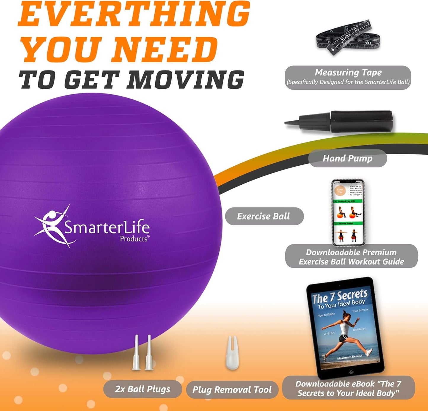 SmarterLife Yoga Ball - Fitness & Stability Exercise Ball for Core Workouts | Anti-Burst Design