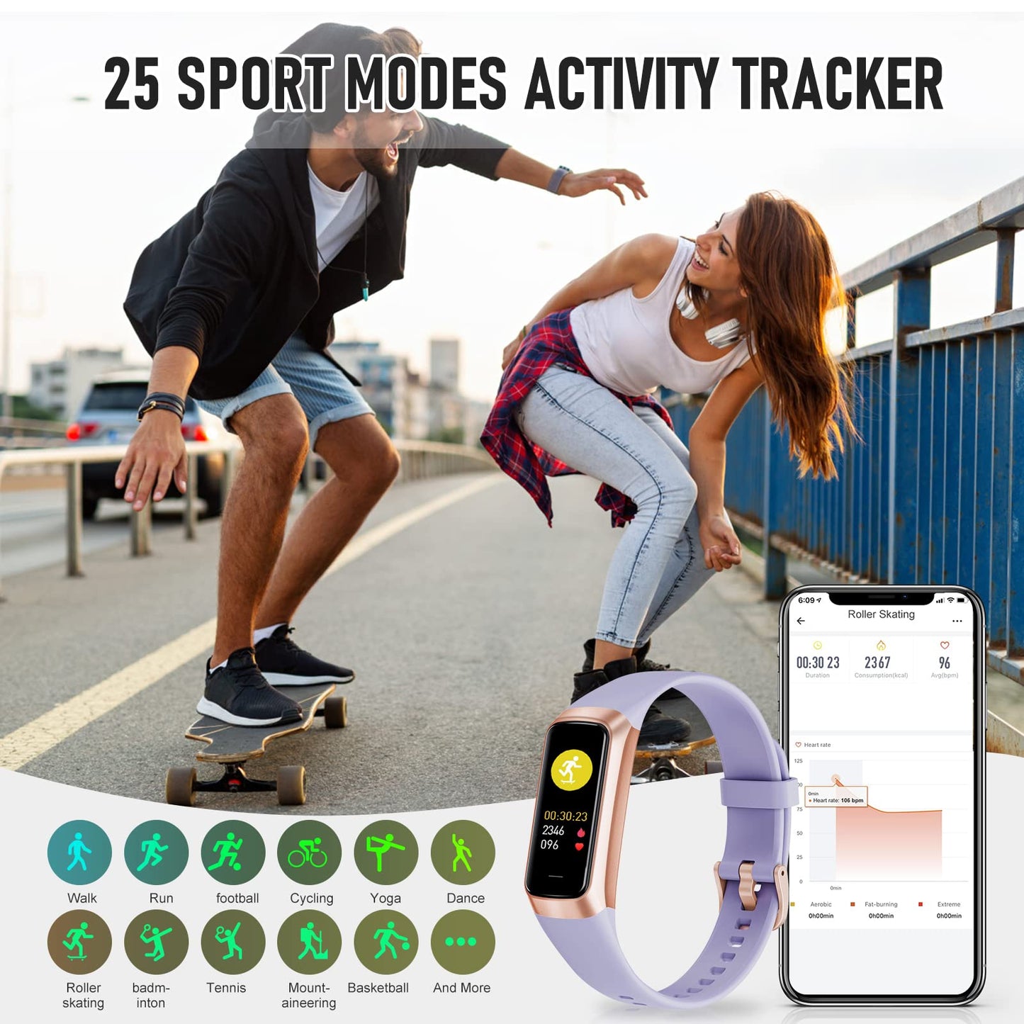 Bakoor Fitness Tracker with 24/7 Heart Rate Blood Oxygen Sleep Tracking, 1.10''AMOLED Touch Color Screen Fitness Watch Step Counter, Activity Pedometer for Women Men