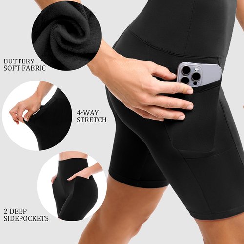 Ipletix Women's Biker Shorts - 2 Pack High Waisted Tummy Control Yoga Shorts with Pockets | 6" Length