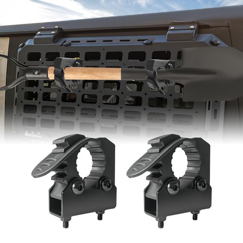 LUBELE Molle Panel Shovel Mount for Truck Bed, Quick Release Rubber Clamp Kit for 29-36mm Diameter Shovel Axe Flashlight Tool Holder for Off-Road Vehicles Trucks UTV ATV Roof Rack Organization 1 Pair