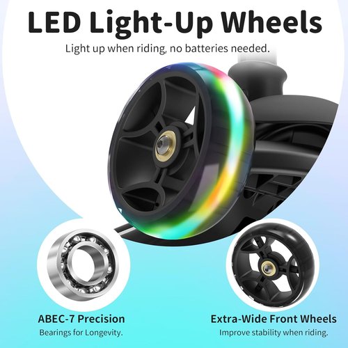 BELEEV A9 Kids Scooter - LED Light-Up Wheels & Deck, Adjustable Handlebar, 3-12 Years, Foldable Design