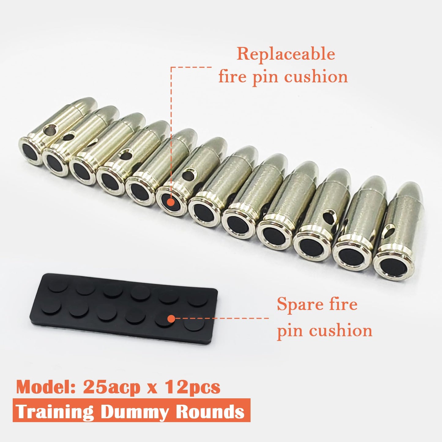 Bayattoo 25 ACP Steel Safety Practice Rounds Action Trainer Dummy Round Dry Fire Training Snap Cap (12pk)