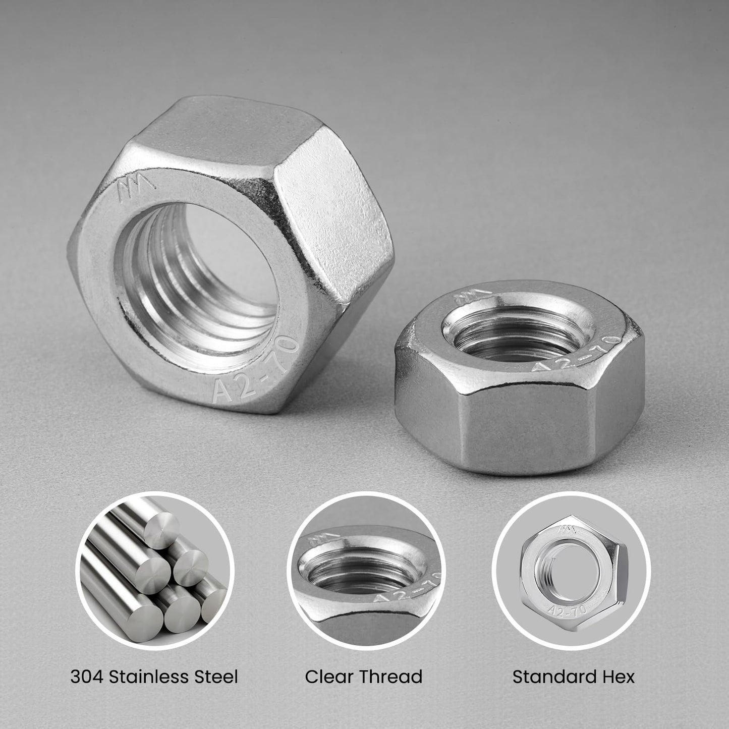 BNUOK 206PCS Metric Locknuts and Hex Nuts Assortment Kit, M3 M4 M5 M6 M8 M10 Nylon Insert Lock Nuts Set, 304 Stainless Steel Hex Nut Nylock Nut