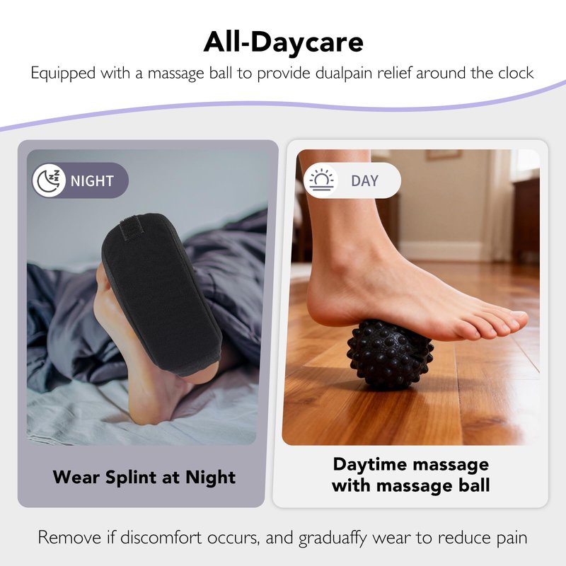 Upgraded Plantar Fasciitis Night Splint with Massage Ball for Foot Pain Relief Causing by Plantar Fasciitis, Achilles Tendonitis, Heel Spur, Comfortable & Easy-to-use Brace for Men & Women, Black Medium