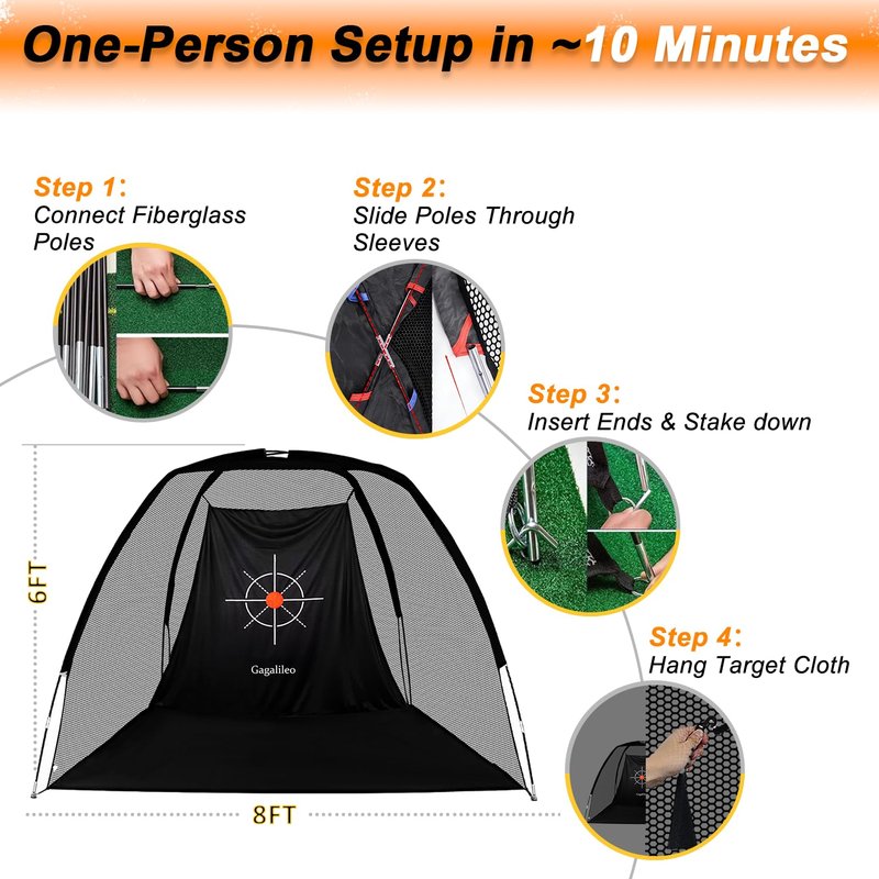 Gagalileo Golf Net: 8X6FT Training for Teens Beginners with Target Portable Indoor Outdoor Hitting Practice
