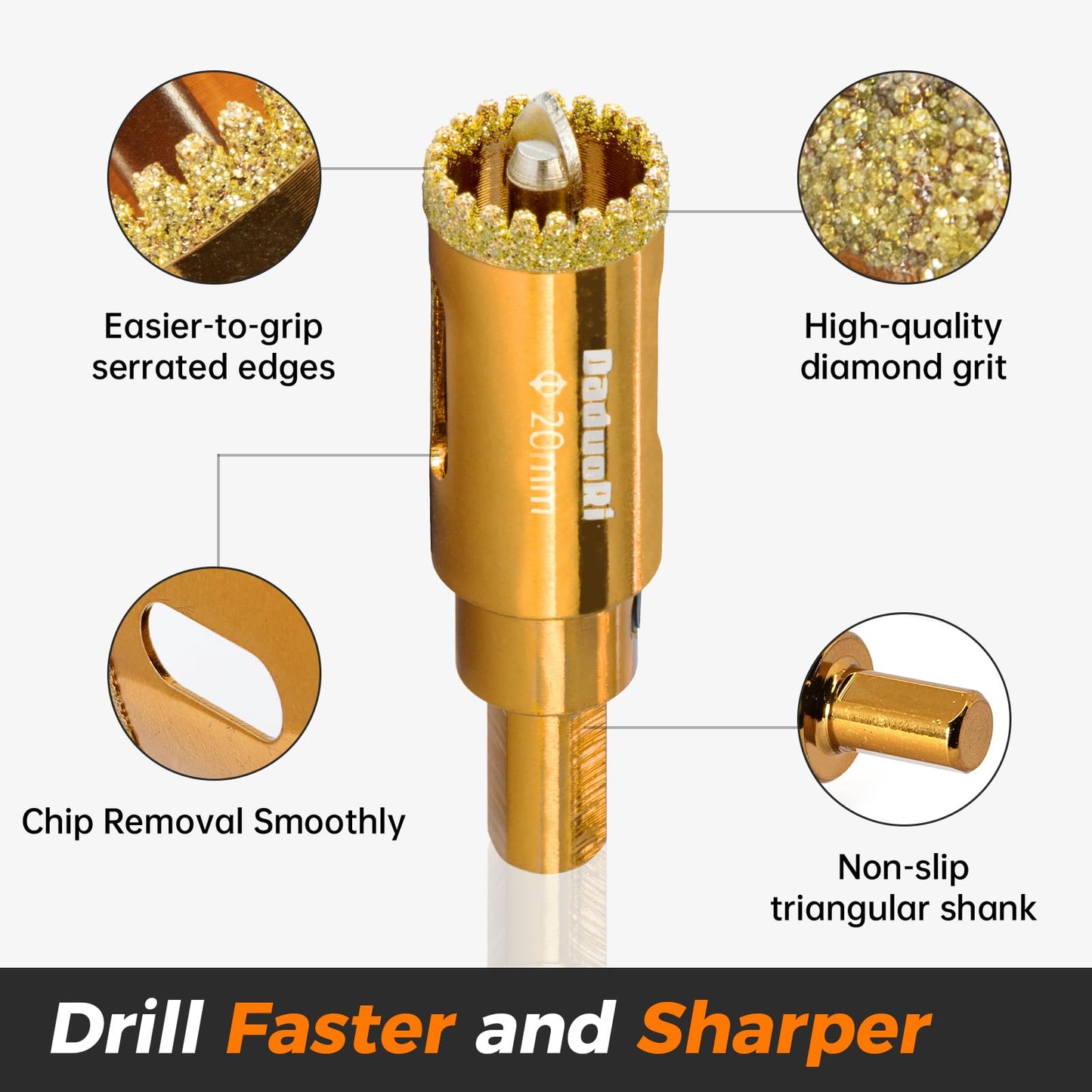 DaduoRi 1" Serrated Diamond Hole Saw with 2Pcs Removable Pilot Bits, Easy-Align for Precise Drilling in Porcelain, Ceramic Tile, Granite, and Marble (1 inch Granite Drill Bit)