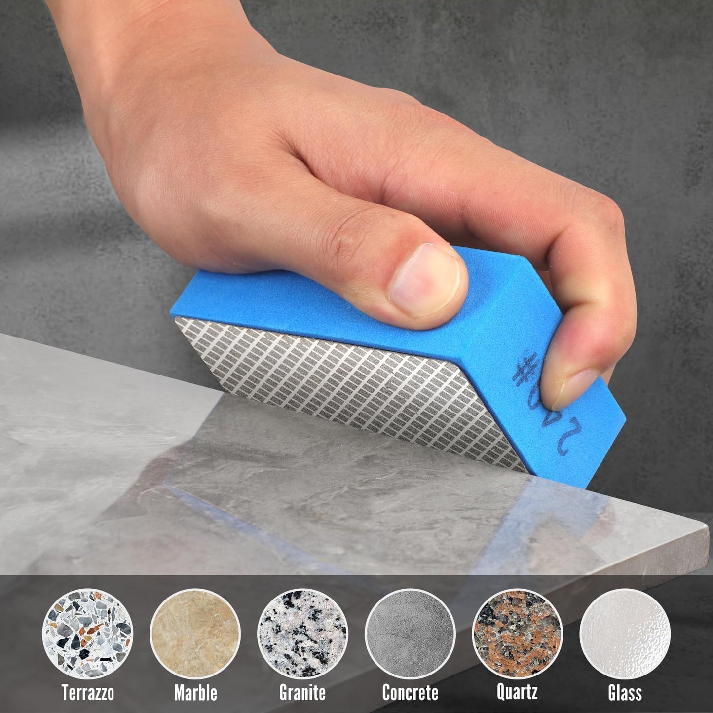 WORKEASE Diamond Hand Polishing Pads, 4PCS Diamond Sanding Block 60/120/240/400 Grit Diamond Hand Pads Foam Backing for Tile Glass Stone Marble Granite Ceramics Metal Wet&Dry