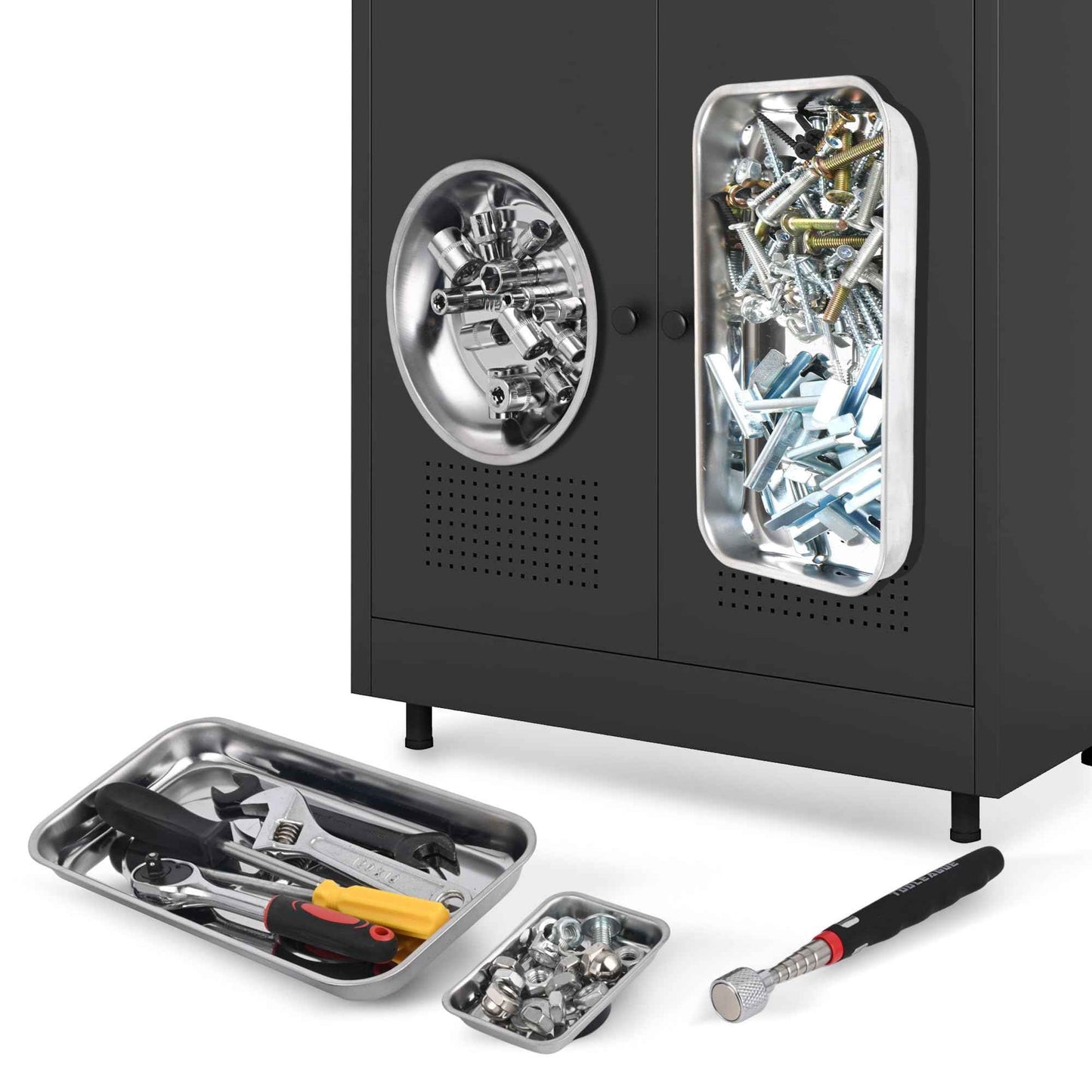 TOOLEAGUE 4Pcs Magnetic Tray Set with 15Lb Magnetic Pickup Pen,Stainless Steel Trays with Extra Strong Magnets for Organizing and Retrieving Metal Parts