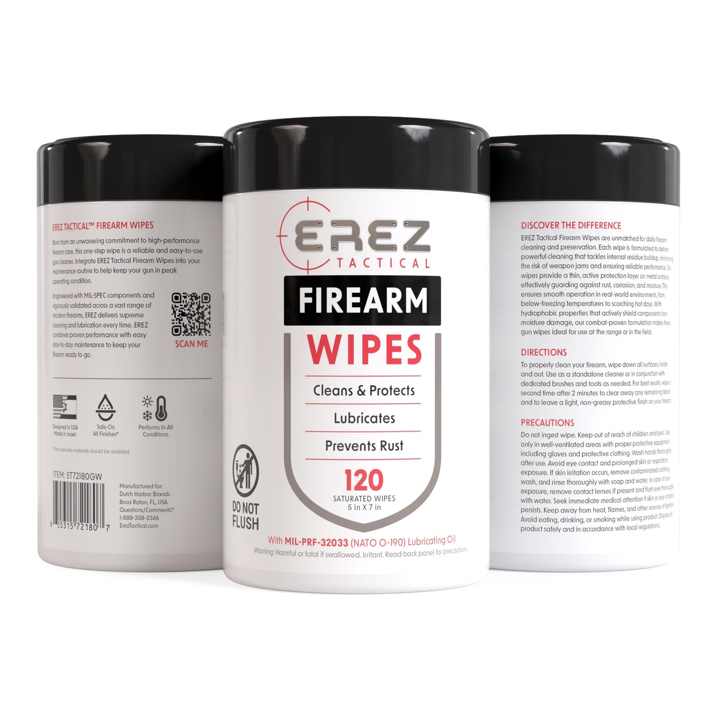 Erez Tactical Gun Cleaning Supplies: 120 Gun Cleaning Wipes, 5"x7" CLP Gun Cleaner Lubricant - Clean, Lubricate, Protect - MIL-PRF-32033 (NATO O-190) Field & Range Gun Cleaning Cloth