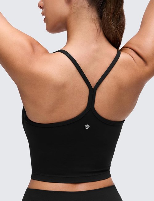 CRZ YOGA Butterluxe Y-Back Crop Tank Top for Women | Padded Racerback Longline Sports Bra