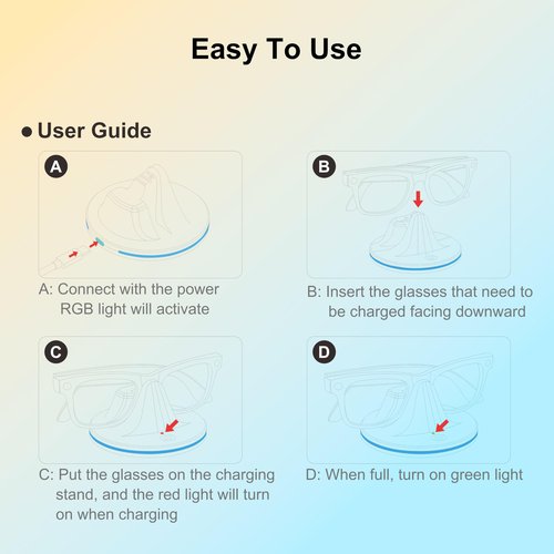 BLUZOVR Charging Dock for Ray-Ban Meta Smart Glasses,Charging Station Compatible with Wayfarer, Skyler, Headliner & Oakley HSTN,Smart Glasses Accessories with LED Indicator,Ambient Lighting,Black