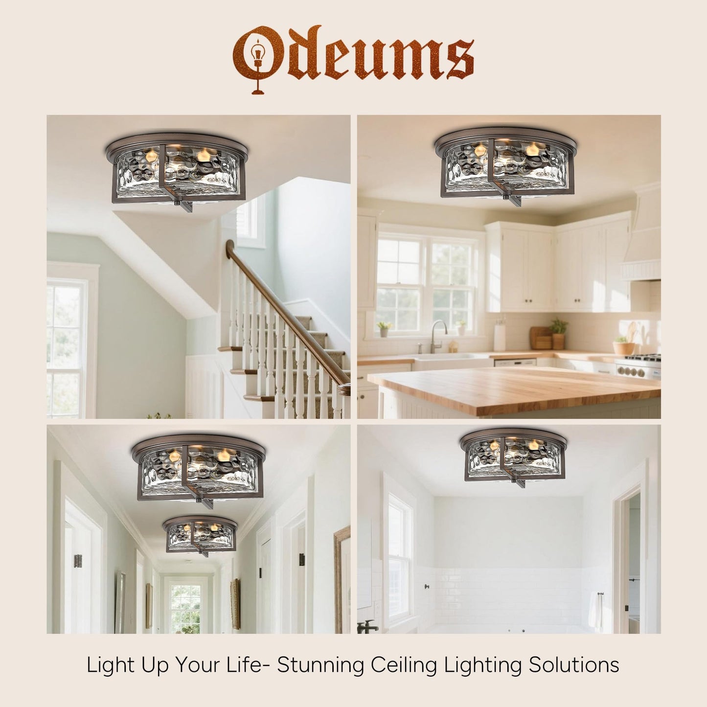 Odeums 16" D Industrial Flush Mount Ceiling Light, Large 3-Light Farmhouse Close to Ceiling Lights for Hallway, Kitchen, Bathroom, Dining Room (Oil Rubbed Bronze,)
