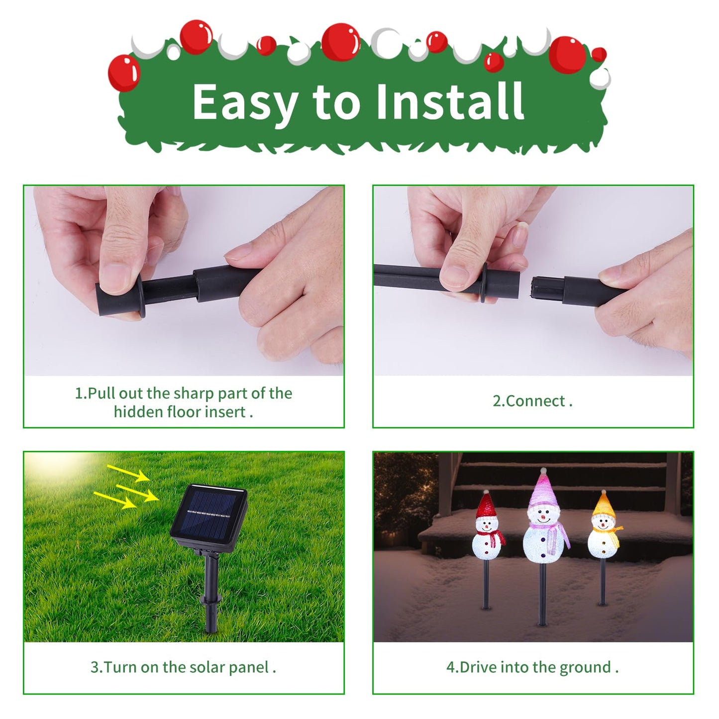 TAILERRI Solar Christmas Pathway Lights Outdoor Decor, Set of 3 Led Snowman Stake Lights, Waterproof Walkway Landscape Light for Winter Yard, Garden, Solar Christmas Decorations