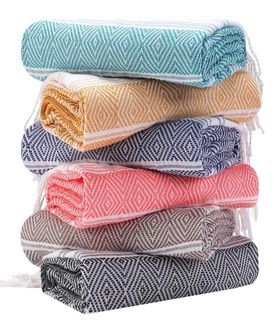 6 Packs Oversized Cotton Turkish Beach Towels Set Bulk 74"x38" Extra Large Sand Free Quick Dry Clearance Swim Bath Camping Pool Towel Travel Blanket Adult Essentials Cruise Accessories Vacation Gift