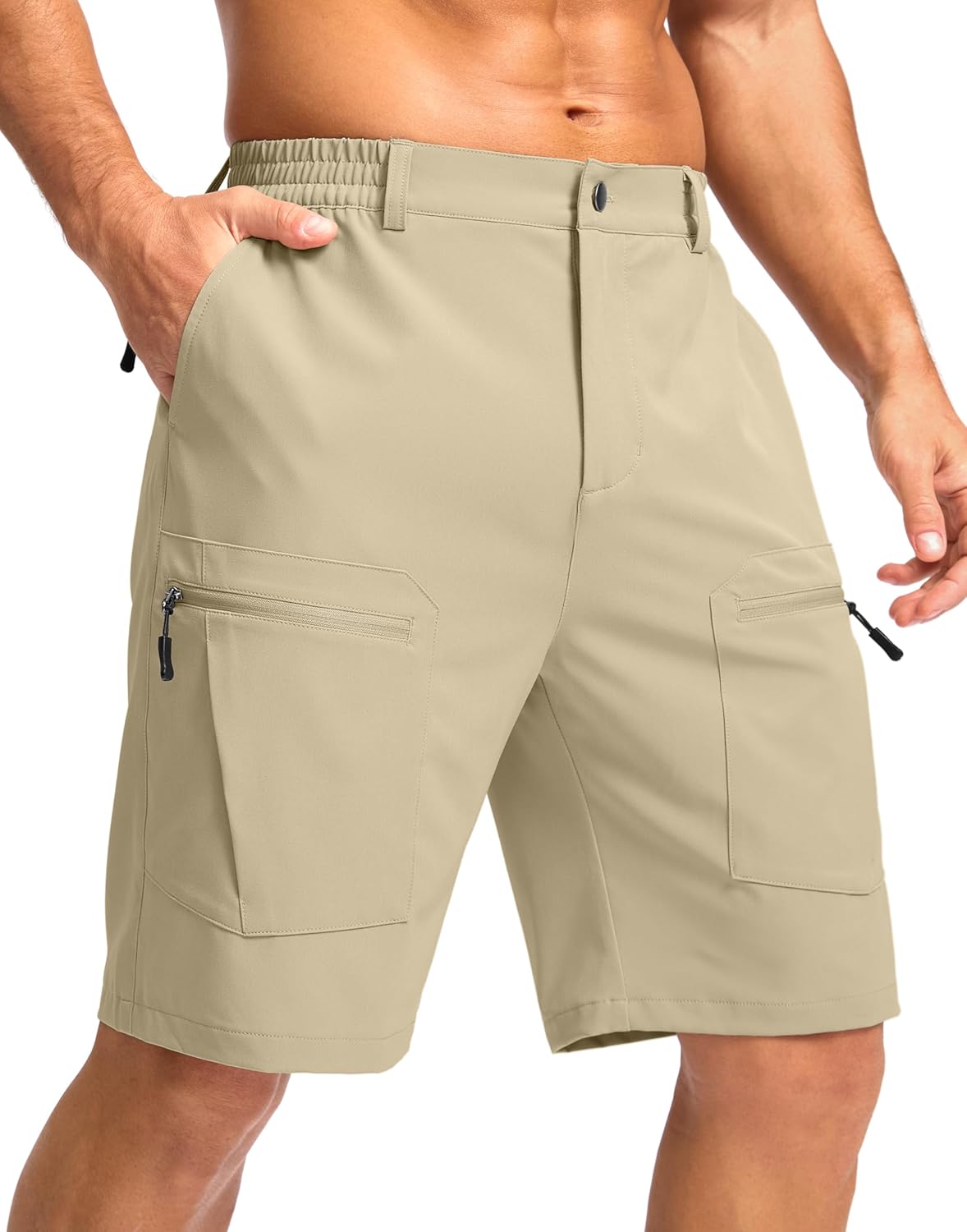 Pudolla Men's Hiking Cargo Shorts - Lightweight 9" Stretch Travel Shorts with 5 Pockets