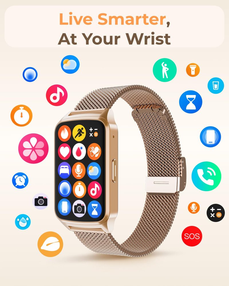 paybay Fitness Tracker Watch for Men Women, Activity Tracker for iPhone and Android with Step Counter, Calorie, Sleep Monitor, 110+ Sports Modes, IP68 Waterproof Smartwatch (Minimalist, Gold, 1.57)
