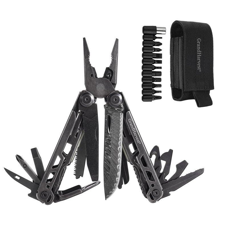 GrandHarvest Multitool, 25-in-1 Spring Loaded Pliers Multi Tool, Each Tools with Safety Lock-Stainless Steel Multi-Tool, Propylene Sheath, Survival Gear for Camping, Hiking, Multi Plier, Pocket Knife
