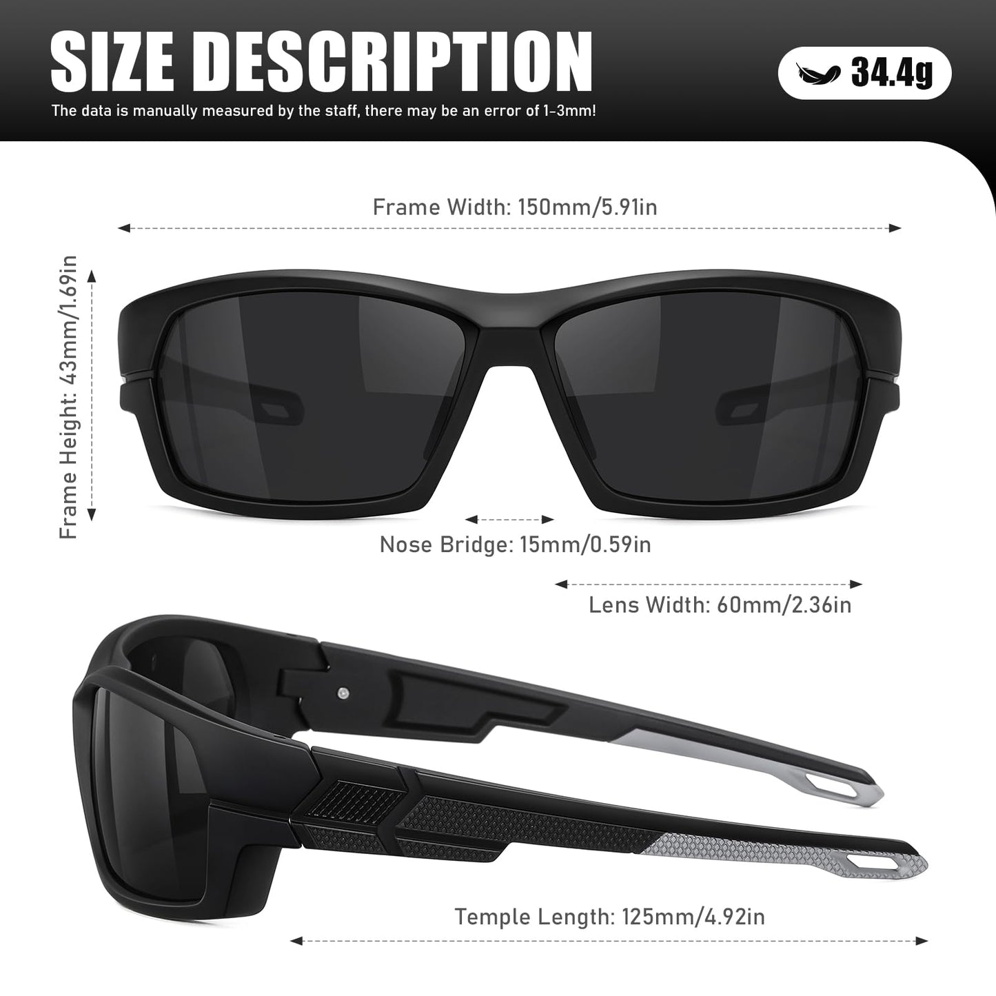 CTYZE Polarized Sports Sunglasses for Men, Wrap Around Sun Glasses for Fishing Driving Running Cycling Golf UV Protection